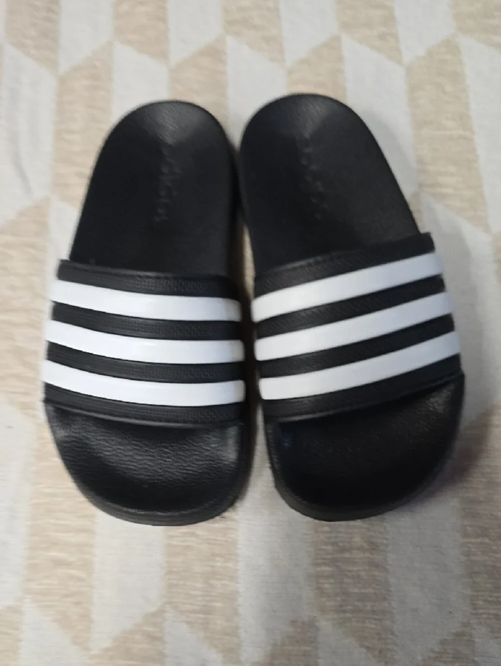 adidas Kids Black and White Slide Sandals - Three-Stripe Design